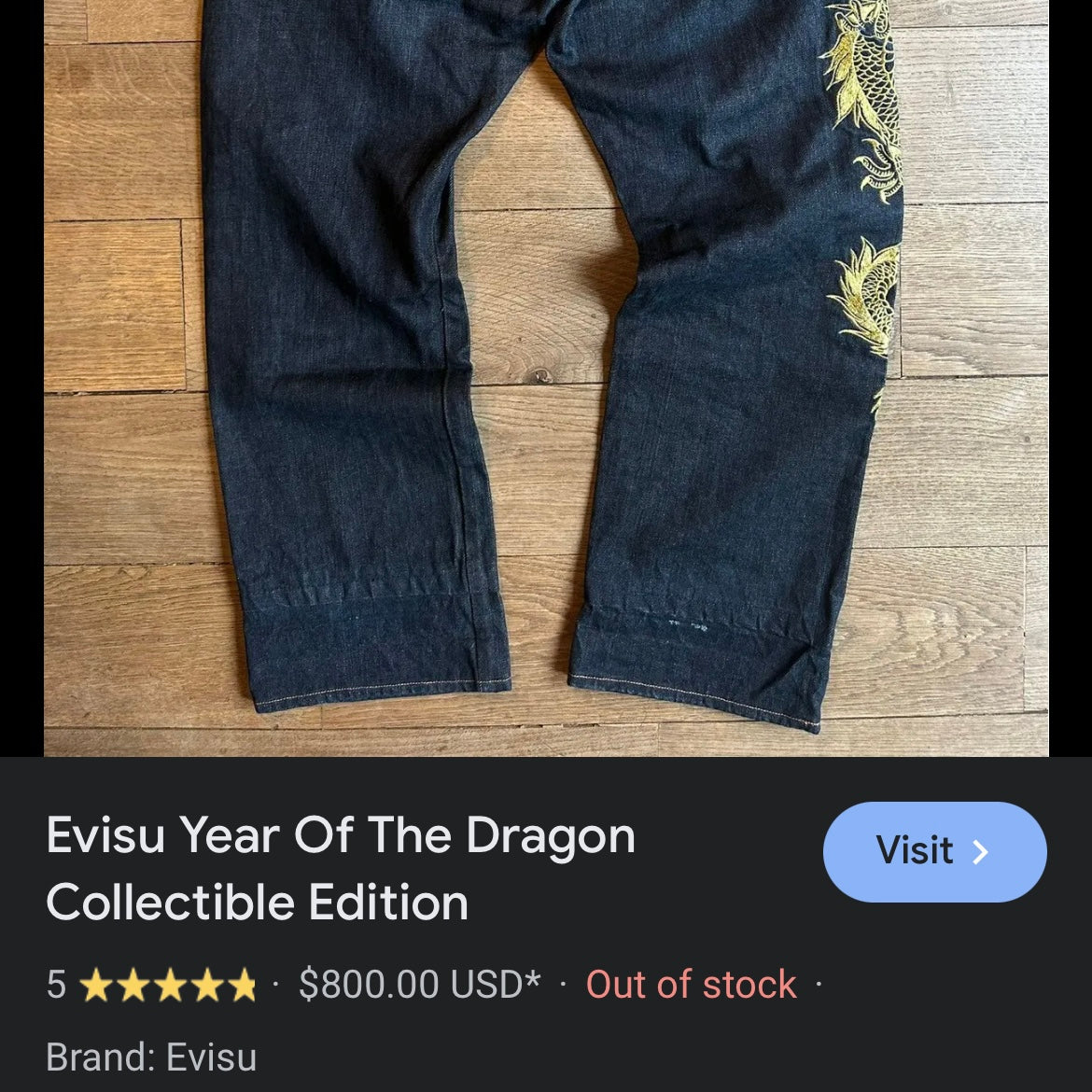 Evisu Gold Edition Year Of The Dragon Jeans